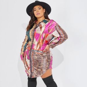 NWOT Ashley Stewart Curvy Girl satin shirt dress